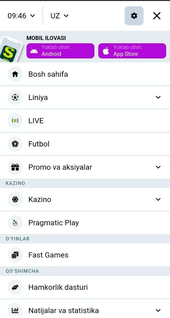 SpinBetter yuklab olish — mobil ilovani oʻrnatish sahifasi
